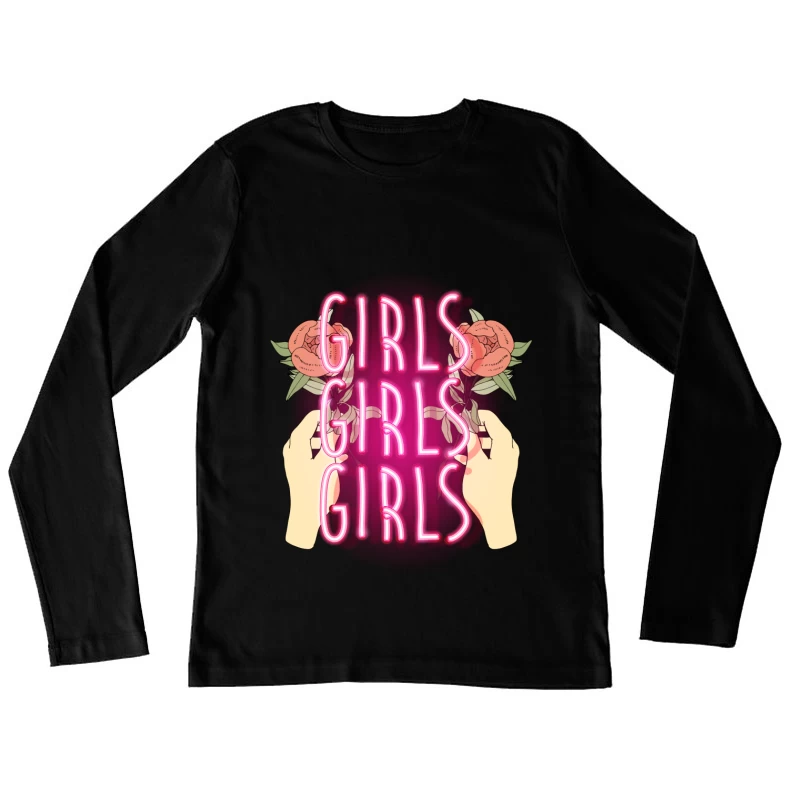 Néon rose avec fleurs et mains Femme Manches Longues T-Shirt