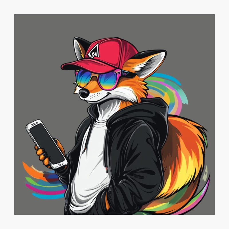 Cool Urban Fox with Sunglasses and Smartphone in Hoodie Pin