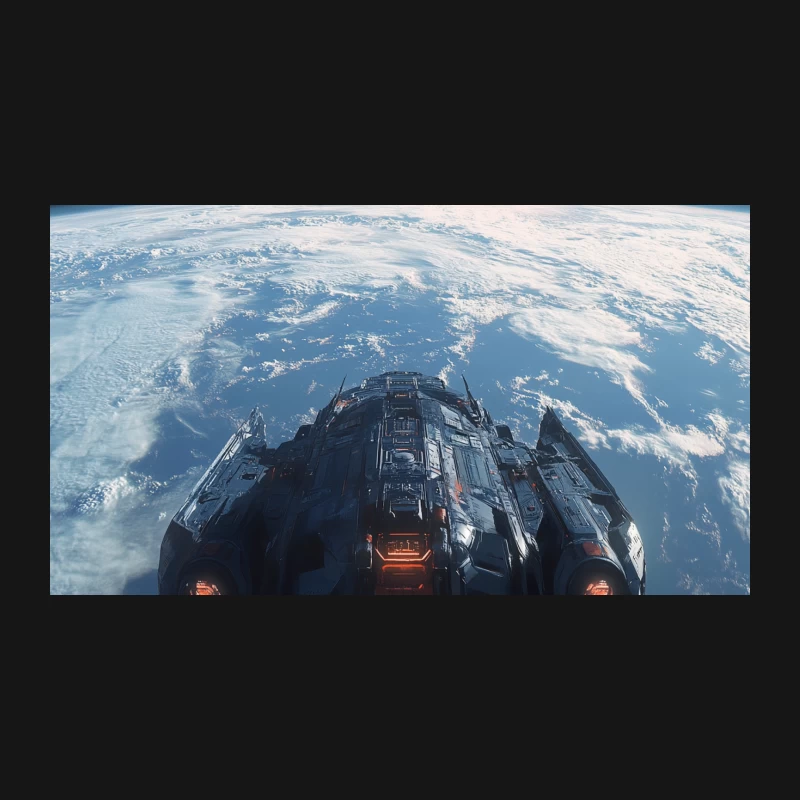 Futuristic Spaceship Orbiting Earth in Sci-Fi Scene Desk Mat