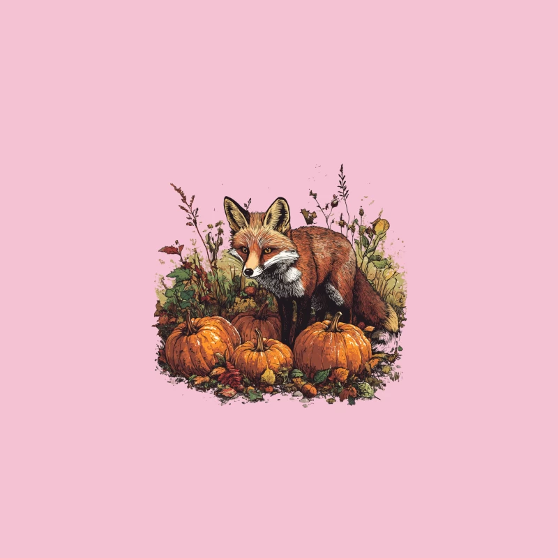 Autumnal Fox among Pumpkins: A Wildlife Harvest Scene Bucket Hat