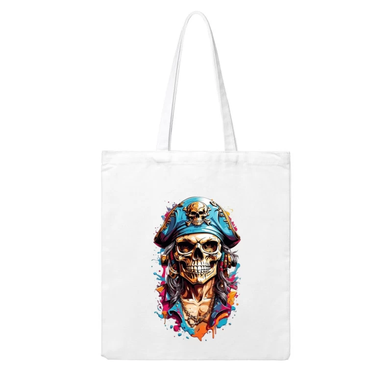 Stylized Pirate Skull Art Cotton Tote Bag