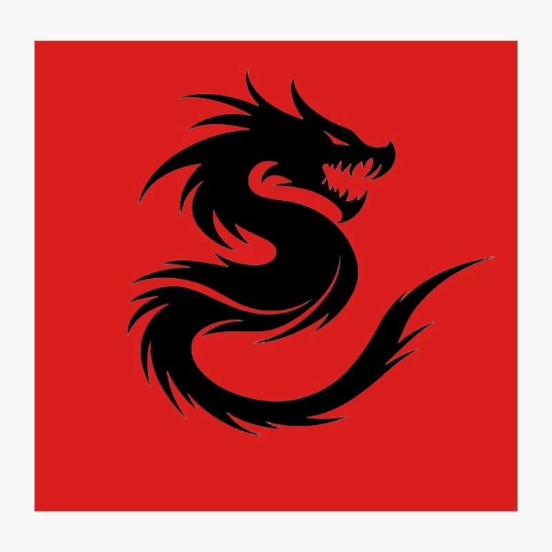 Silhouette Dragon Symbol: Mythical Black and White Logo Throw Pillow