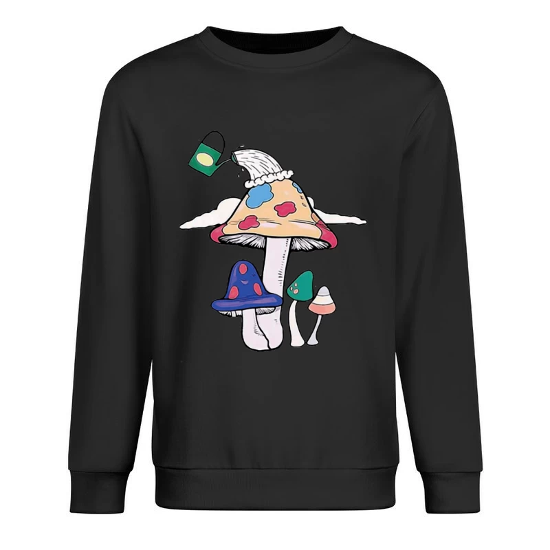 Bunte Pilze und Gießkanne Herren Pullover Sweatshirt