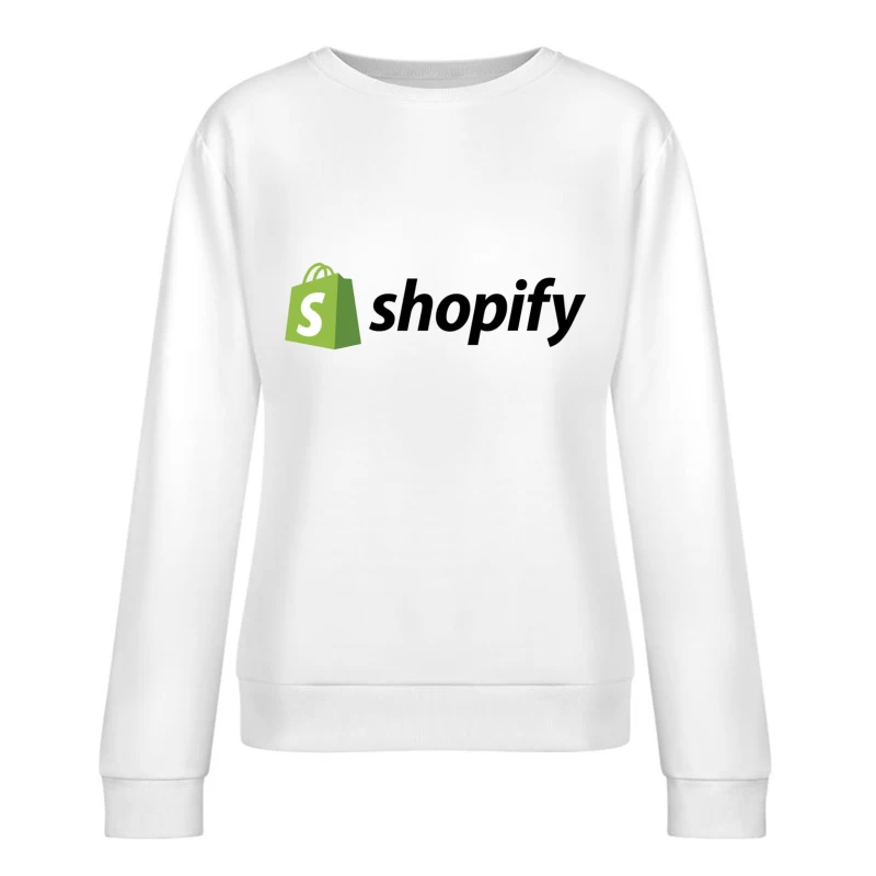 Shopify E-commerce Platform Logo with Green Shopping Bag Icon Female Pullover Sweatshirt