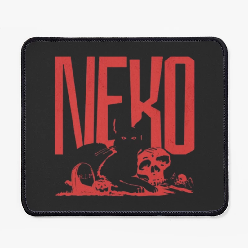 Gothic Red Cat with Skulls and Tombstones Mouse Pad