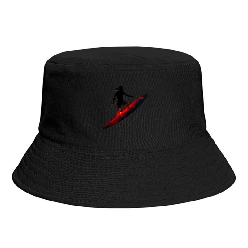 Dramatic Red Surfing Silhouette Art Bucket Hat