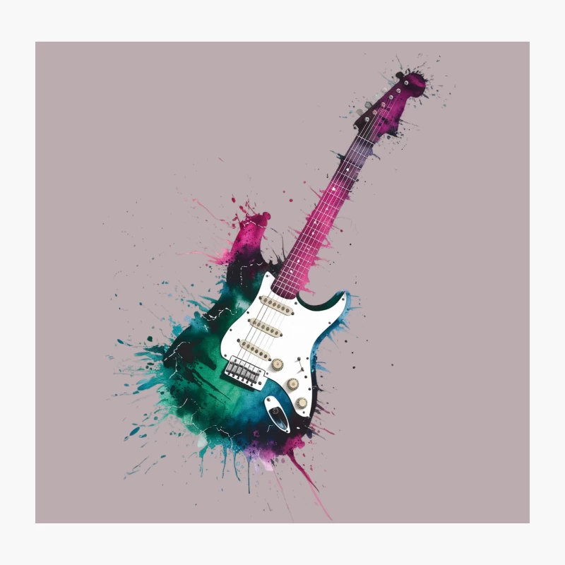 Artistic Watercolor Electric Guitar with Teal and Purple Splash Throw Pillow