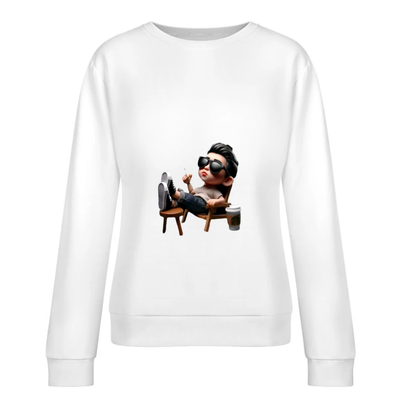 Entspannte Cartoon-Figur im Liegestuhl Damen Pullover Sweatshirt