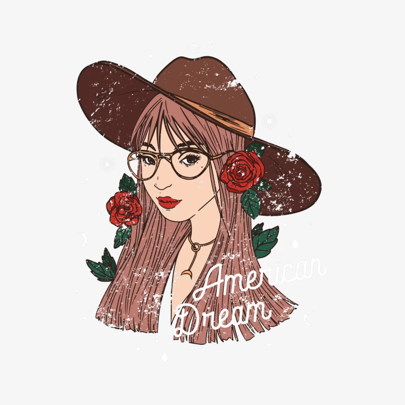 Jeune Femme avec Chapeau et Roses Femme Manches Longues T-Shirt