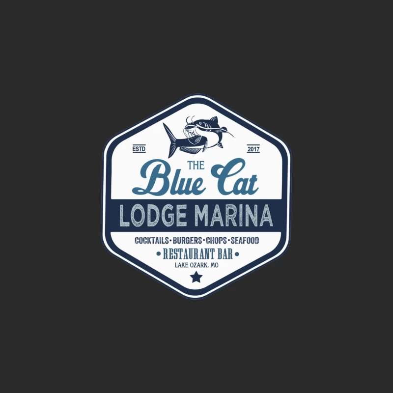 The Blue Cat Lodge Marina Restaurant and Bar - Vintage Nautical Logo Design Baseball Cap