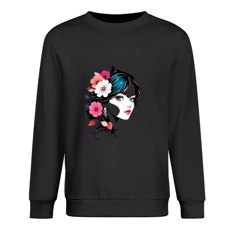 Elegant Floral Portrait with Turquoise Accents Male Pullover Sweatshirt