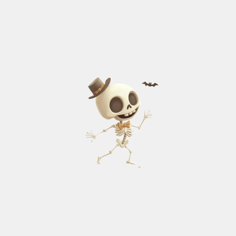 Cute Cartoon Skeleton in Hat and Bow Tie for Halloween Bucket Hat