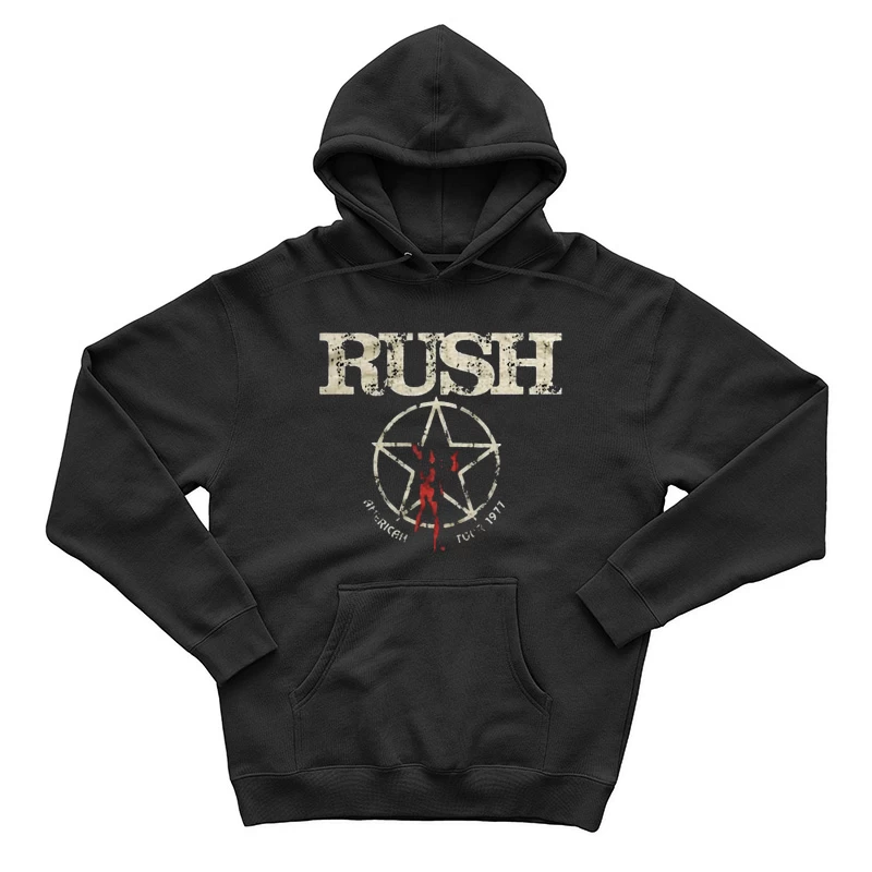 Rush Band Vintage Logo with Pentagram Star Design Male Pullover Hoodie