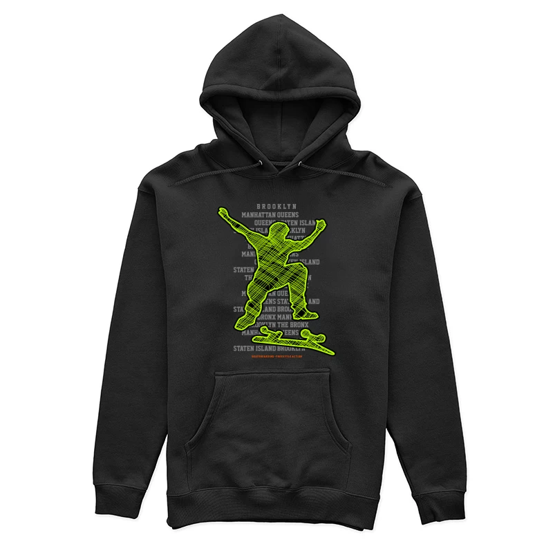 Skateboarder-Silhouette mit Stadttext Damen Pullover Hoodie