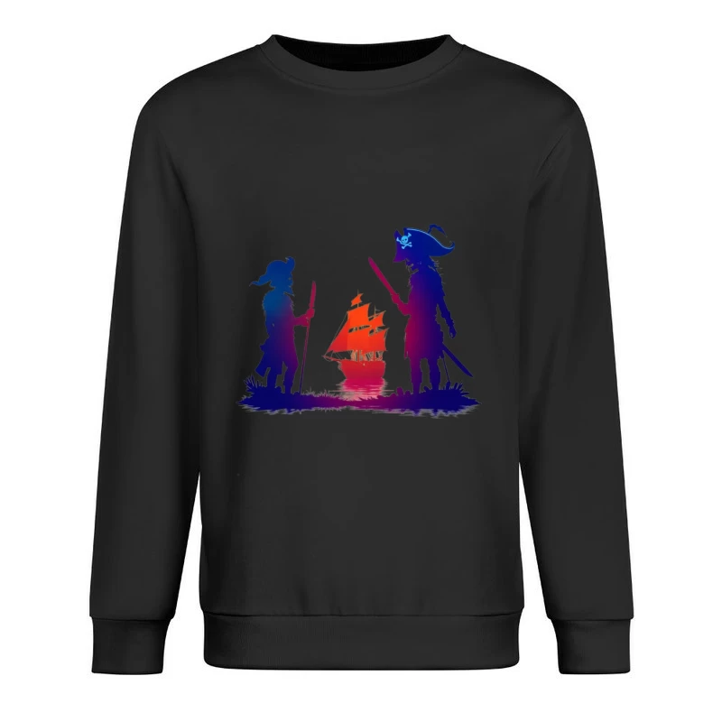 Pirates and Ship Silhouettes at Sunset Male Pullover Sweatshirt