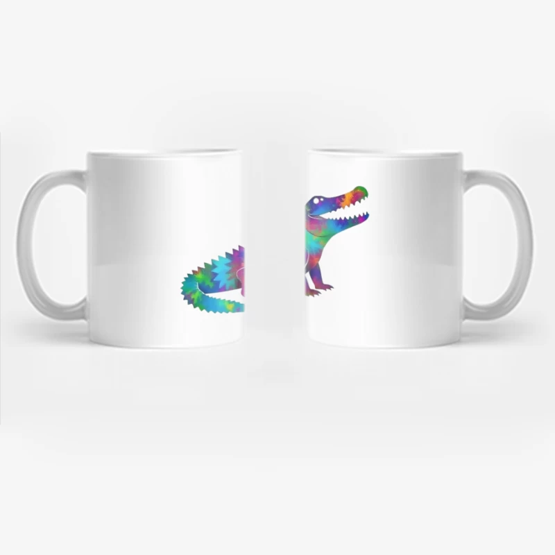 Rainbow Tie-Dye Dinosaur Digital Art Coffee Mug