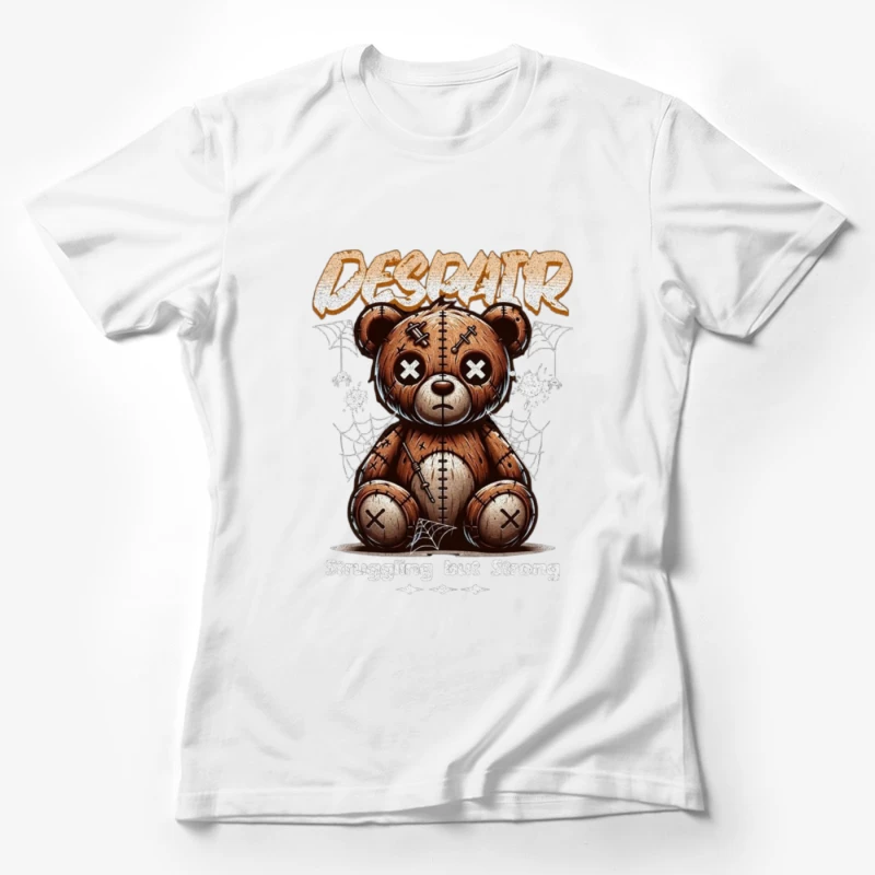 Gothic Stitched Teddy Bear with Despair Theme Female T-Shirt