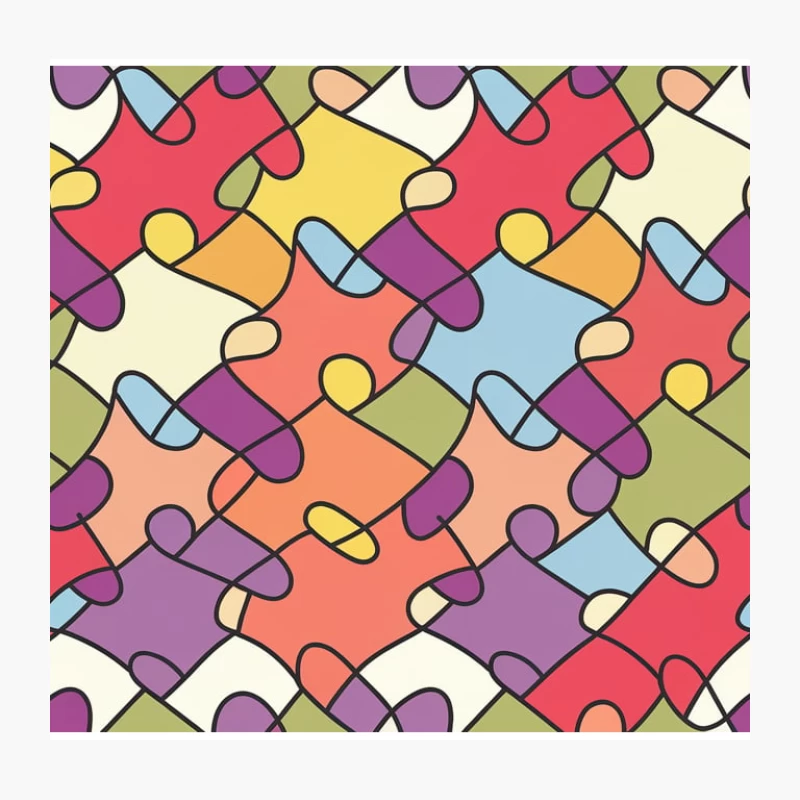 Colorful Jigsaw Puzzle Pattern: Abstract Geometric Design Throw Pillow