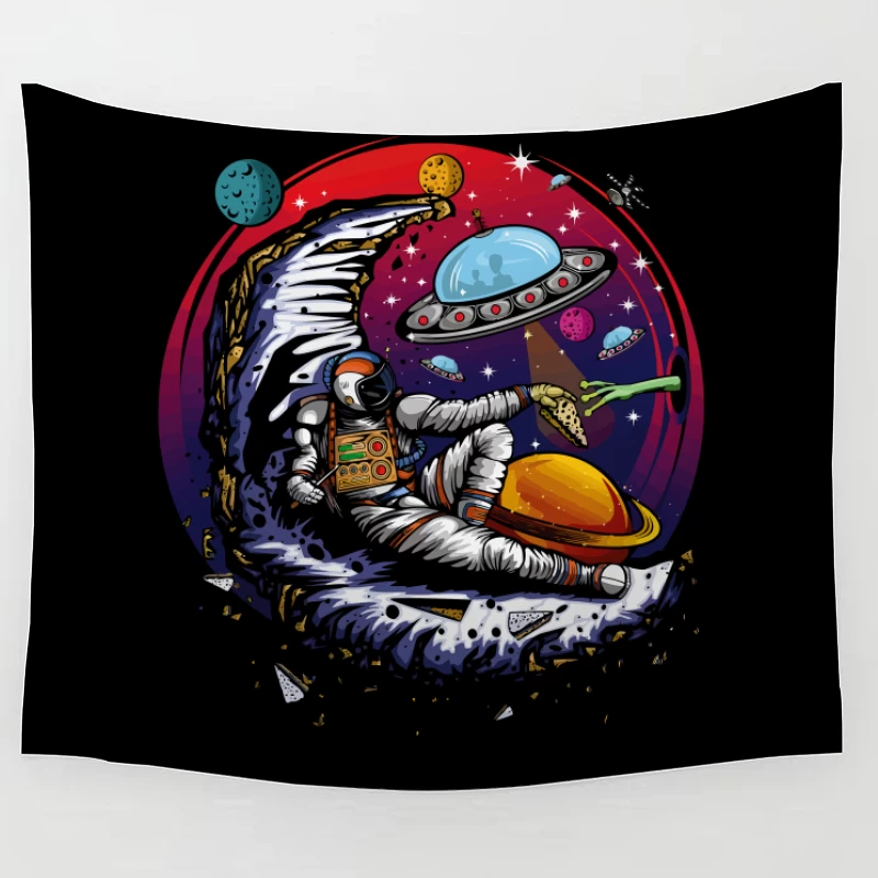 Pizza in the Cosmos: Delight for an Astronaut Tapestry