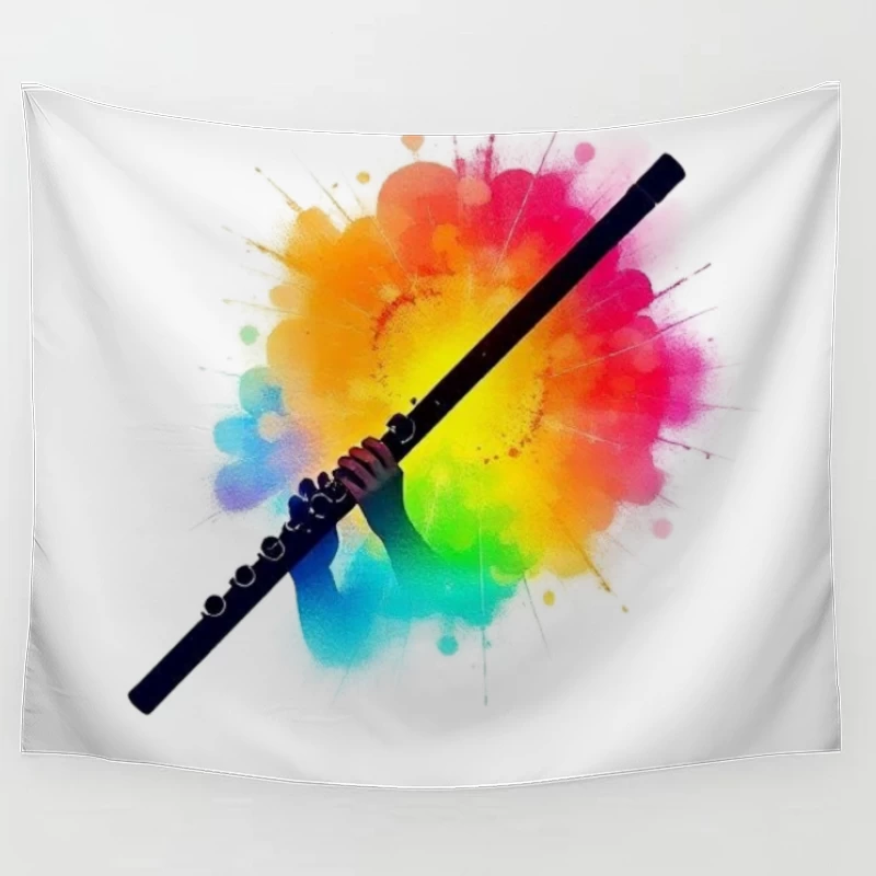 Rainbow Flute with Colorful Watercolor Splash Effect Tapestry