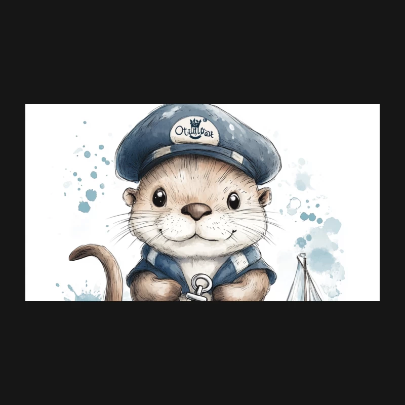 Whimsical Sailor Otter Cartoon Illustration Desk Mat