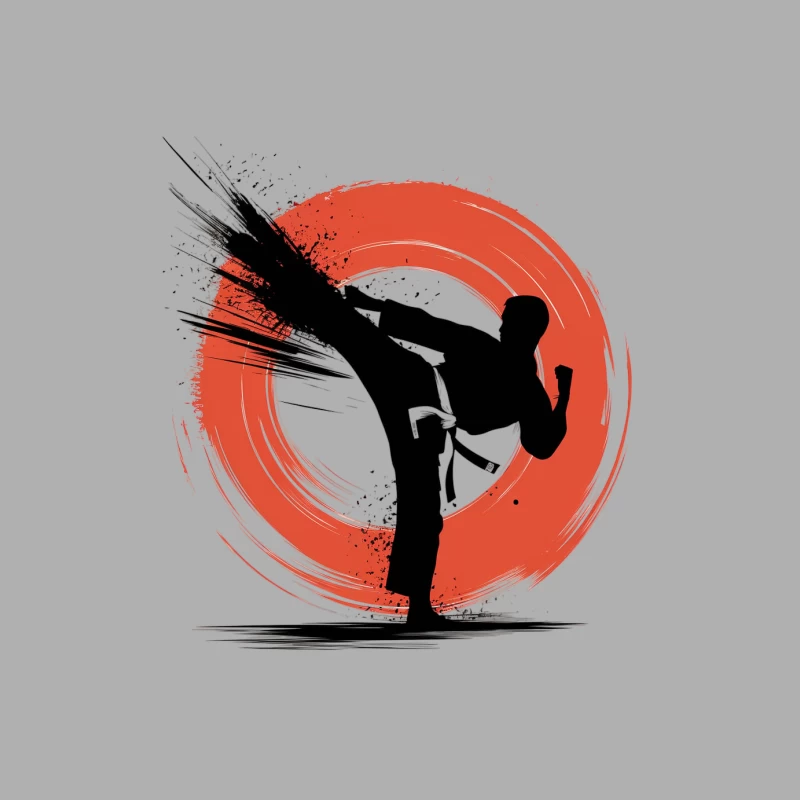 Dynamic Karate Kick Silhouette with Red Sun Circle Male Tank Top