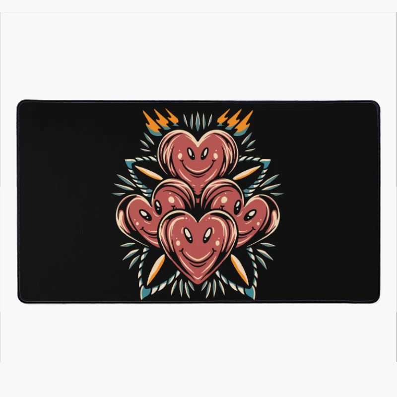 Playful Smiling Hearts Illustration Desk Mat