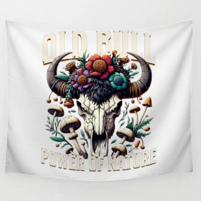 Floral Adorned Buffalo Skull: Power of Nature Tapestry