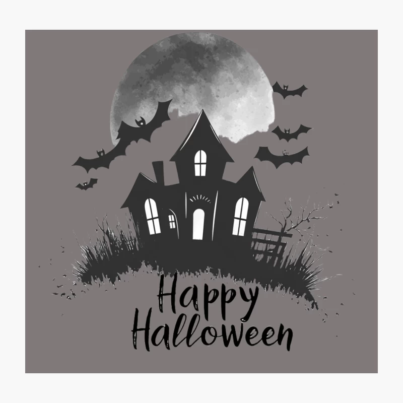 Spooky Halloween Night with Haunted House and Bats Throw Pillow