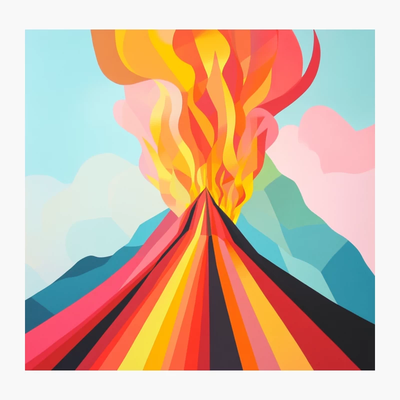 Vibrant Abstract Volcano Eruption: A Colorful Geometric Landscape Throw Pillow