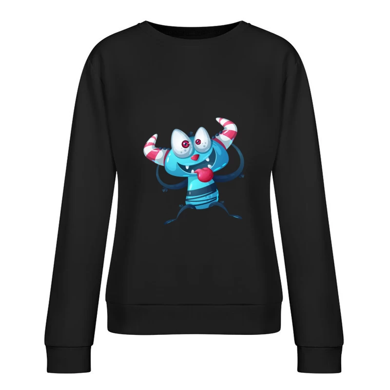 Monstre amusant bleu avec cornes rayées Femme Sweat-shirt à enfiler