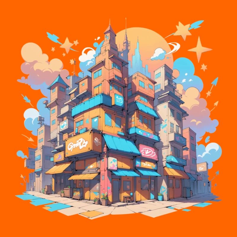 Colorful Urban Cityscape in Cartoon Style Pin