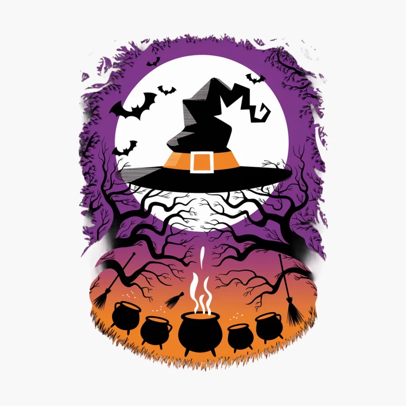 Spooky Halloween Night with Witch Hat and Bubbling Cauldrons Cotton Tote Bag