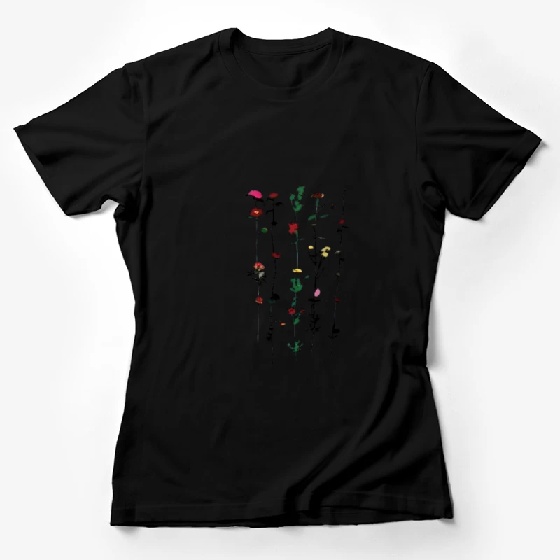 Bunte Blumenstiele vor schwarzem Hintergrund Damen T-Shirt