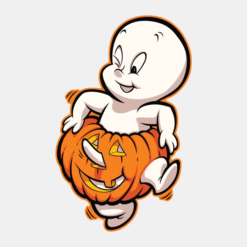 Casper the Friendly Ghost in a Pumpkin Costume Male Tank Top