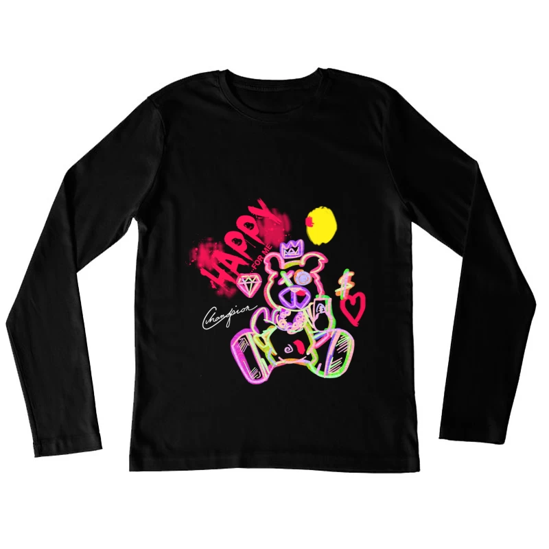 Neonbär mit Krone und Diamant Damen Langarm T-Shirt