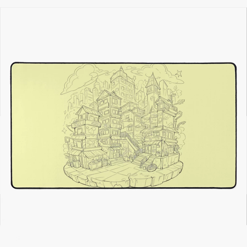 Fantasy Cityscape Illustration Desk Mat