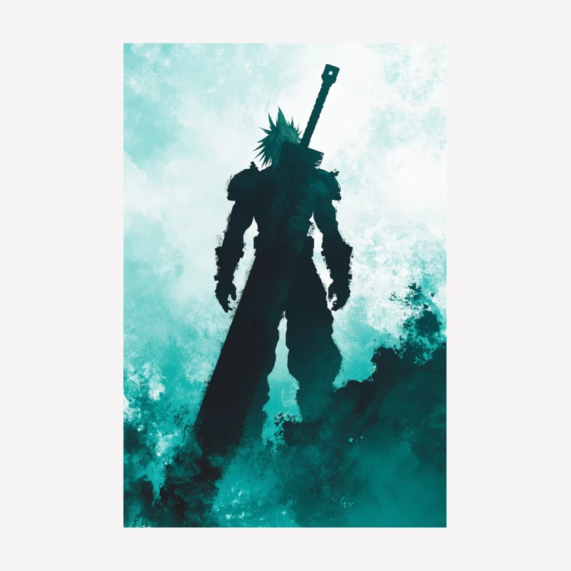 Silhouetted Warrior: Final Fantasy VII's Iconic Hero Male T-Shirt