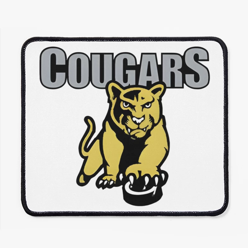 Fierce Yellow Cougar Sports Team Logo with Gray Text Mouse Pad