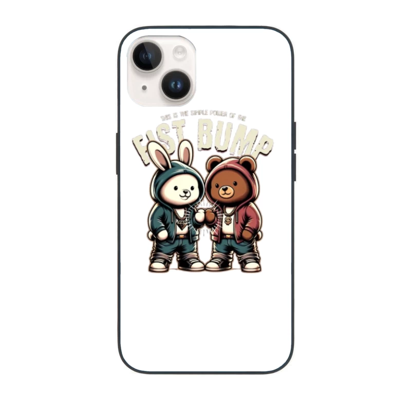 Cartoon Bunny and Bear Friends in Hip Hop Streetwear Sharing a Fist Bump iPhone Case