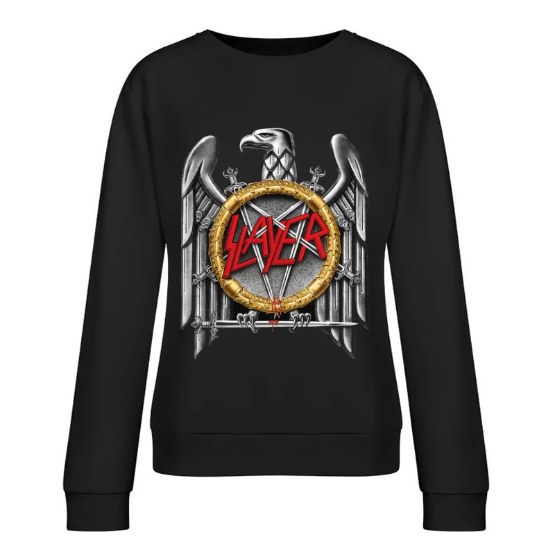 Slayer Metal Band Eagle Emblem with Crossed Swords Female Pullover Sweatshirt