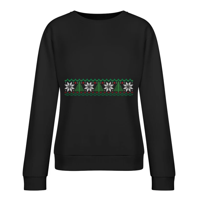 Motif de Noël traditionnel avec sapins et flocons Femme Sweat-shirt à enfiler