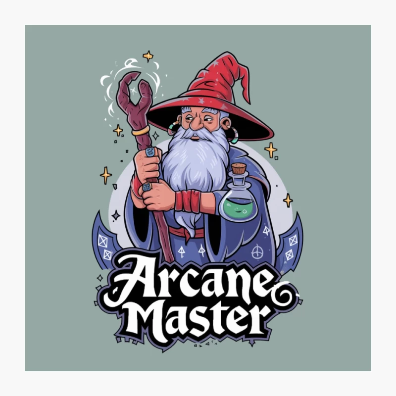 Magical Arcane Master Wizard with Potion Illustration Pin