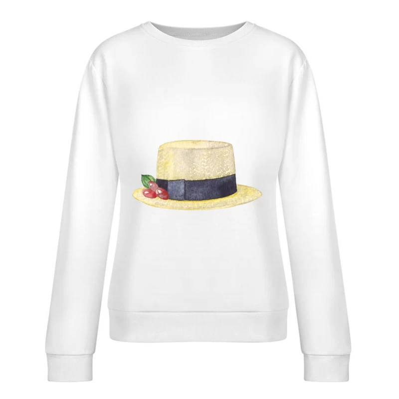 Chapeau Paille Élégant avec Ruban et Baies Femme Sweat-shirt à enfiler