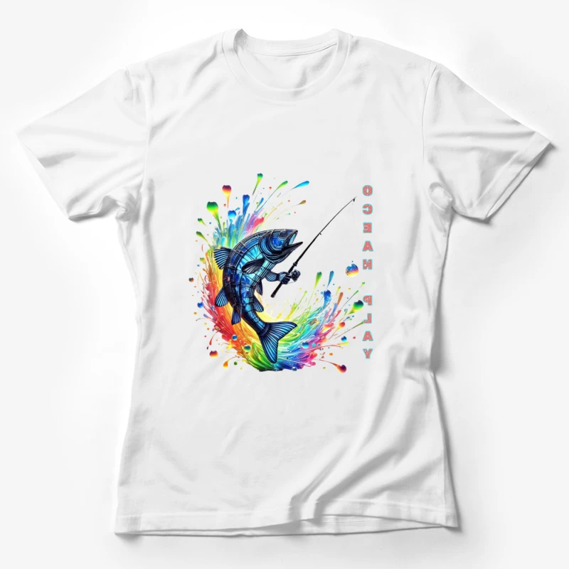 Rainbow Fish Splash: Artistic Fishing Adventure Female T-Shirt