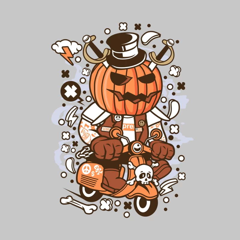 Motard à Tête de Citrouille avec Chapeau Haut de Forme Femme Manches Longues T-Shirt