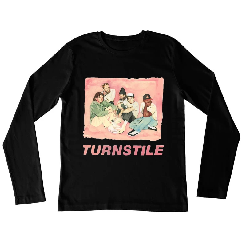 Watercolor Portrait of Hip Hop Group "Turnstile" Female Long Sleeve T-Shirt