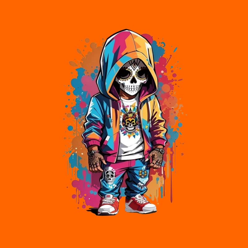 Colorful Skeleton Character in Streetwear Throw Pillow