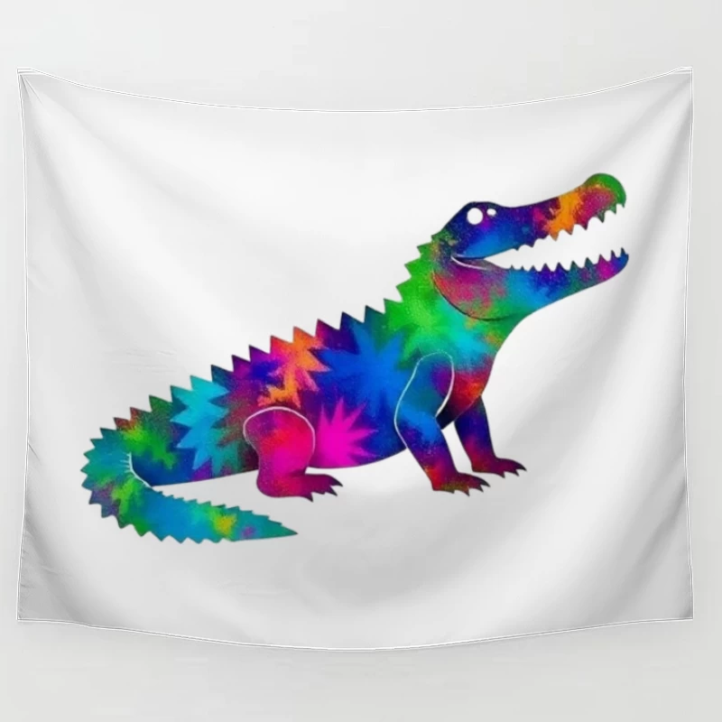 Rainbow Tie-Dye Dinosaur Digital Art Tapestry