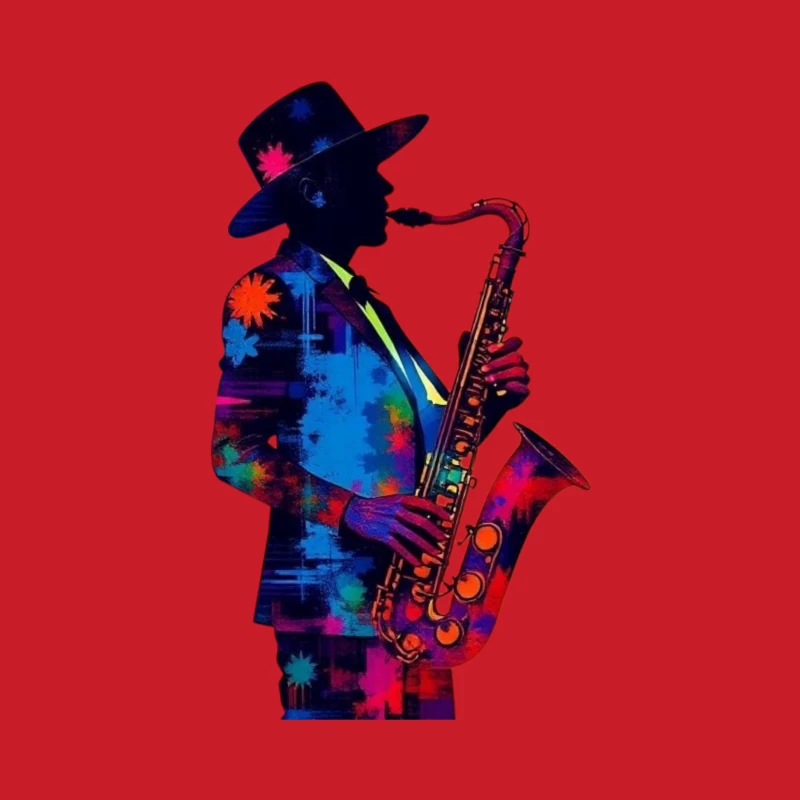 Colorful Saxophonist Silhouette Male Pullover Hoodie